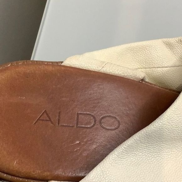 ALDO PLATFORM WEDGE WHITE FAUX LEATHER T-STRAP SANDALS SIZE 39 - Picture 11 of 14